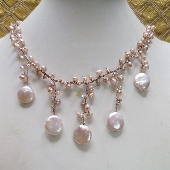 Freshwater Pearl Drop Necklace Artisan Made - Picture 1 of 9